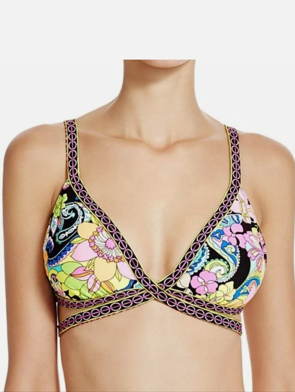 Trina Turk Monaco Floral Print Faux Wrap Bikini Swim Top Size 8